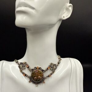 Vintage 1980s Victorian Style Studded Gemstone Elegant Necklace
